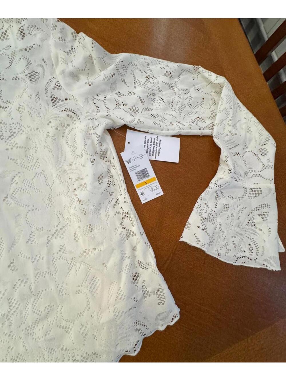 Jessica Simpson White Lace Long Sleeve Blouse Size Large 1-121 - Picture 2 of 6